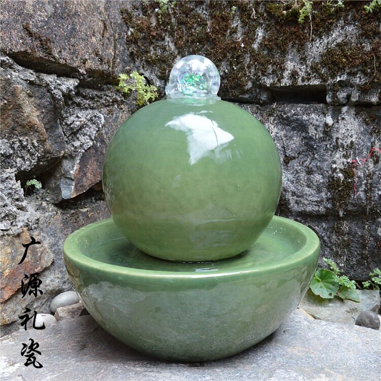欧式陶瓷喷泉流水加湿器家居客厅风水球创意工艺品办公室桌面摆件
