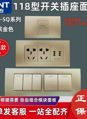 正泰118型开关插座面板5Q金十五孔家用暗装单开双控电脑三孔空调