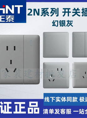 正泰2N开关插座五孔灰色家用暗装86型USB电脑空调一开双控面板插