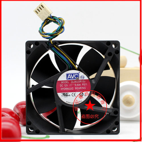 AVC DL08025R12U 8025 12V 0.50A 8CM 4针CPU机箱PWM调速散热风扇