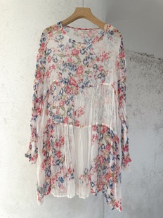 璞变2025夏新品真丝印花上衣100%桑蚕丝长袖女大码套头衫衬衫