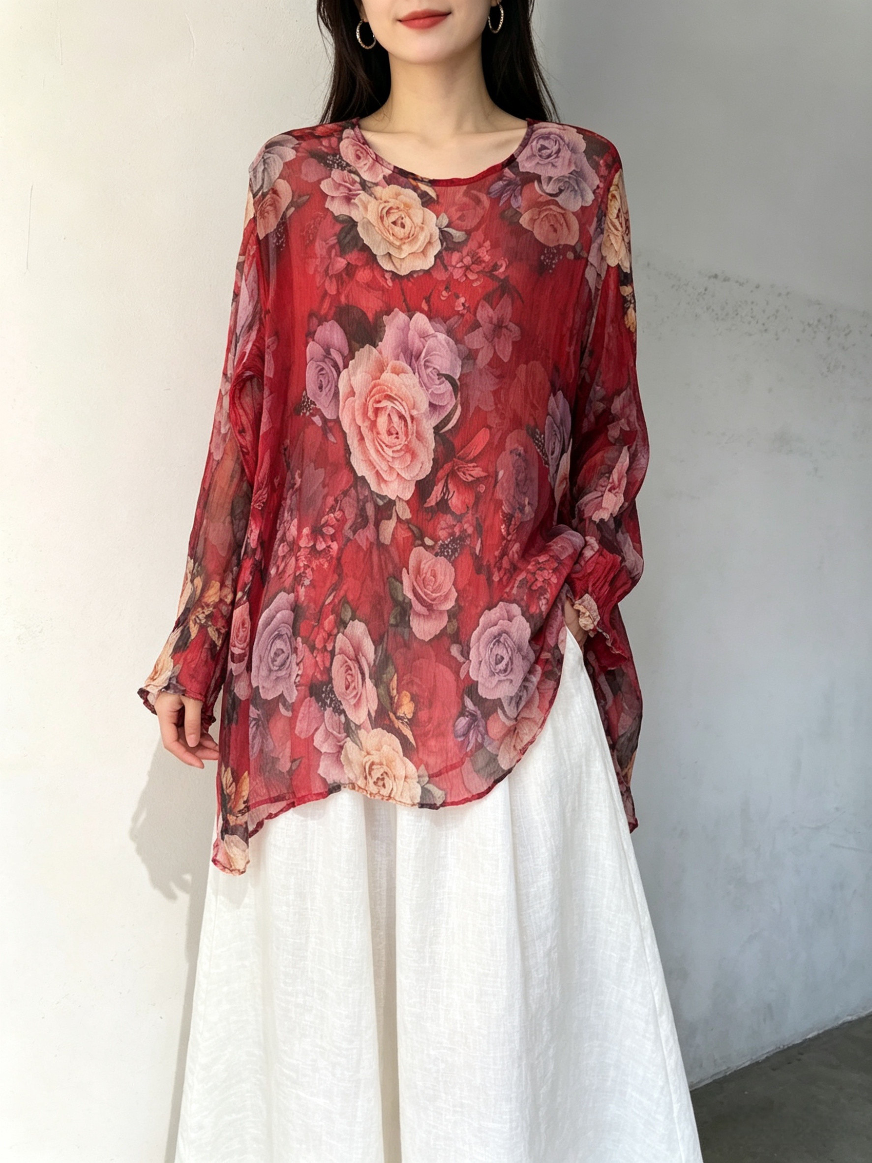 璞变2025夏季新品薄款真丝套头上衣桑蚕丝套头衫100%桑蚕丝罩衫