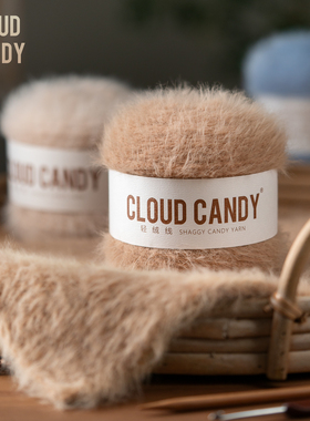 cloudcandy轻绒线仿皮草仿水貂绒裘皮绒手编围巾帽子云絮长绒毛线