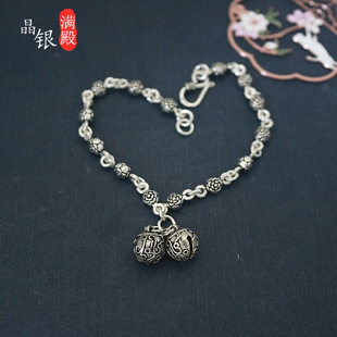 S999纯银脚链铃铛会响转运女复古民族风时尚 小众玫瑰花脚环送女友
