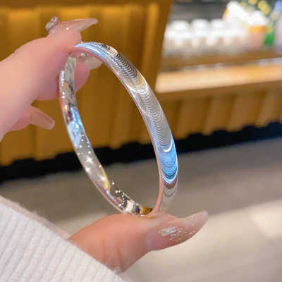 猫眼银手镯女纯银9999足银时尚拉丝闭口实心银镯子小众设计年轻款