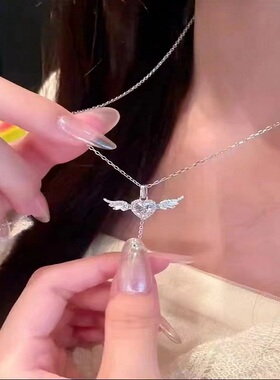S 9 9 9纯 银色丘比特之心项链女甜美足 银色铜钱小众锁骨链新款