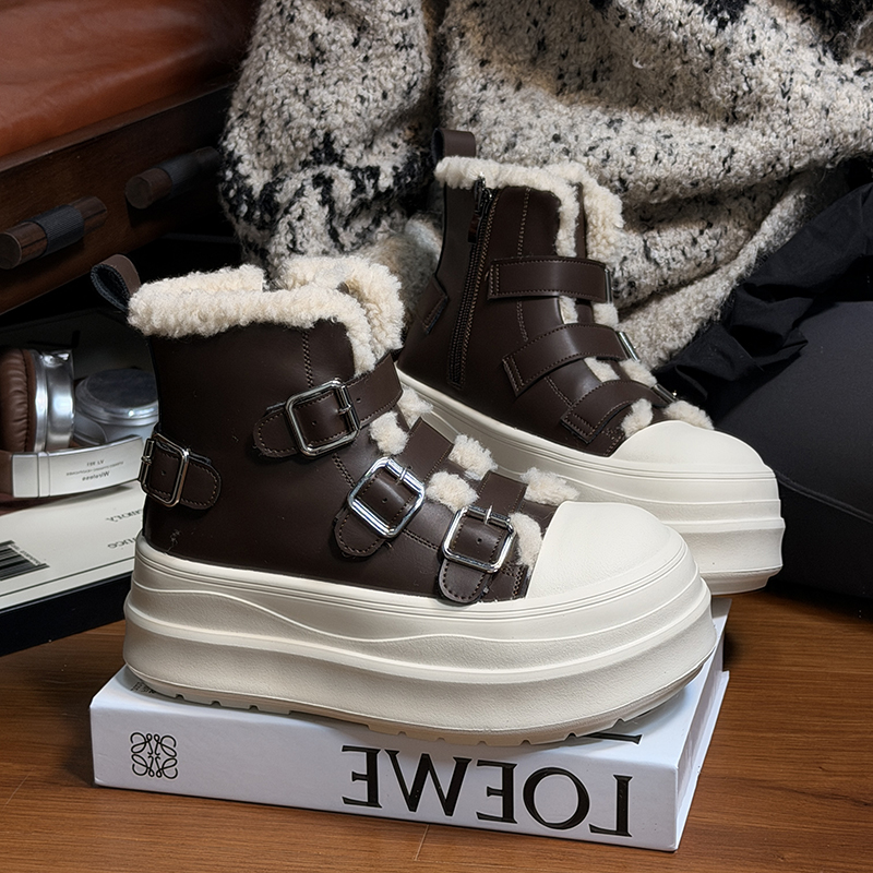 真皮松糕厚底马丁靴女增高加绒