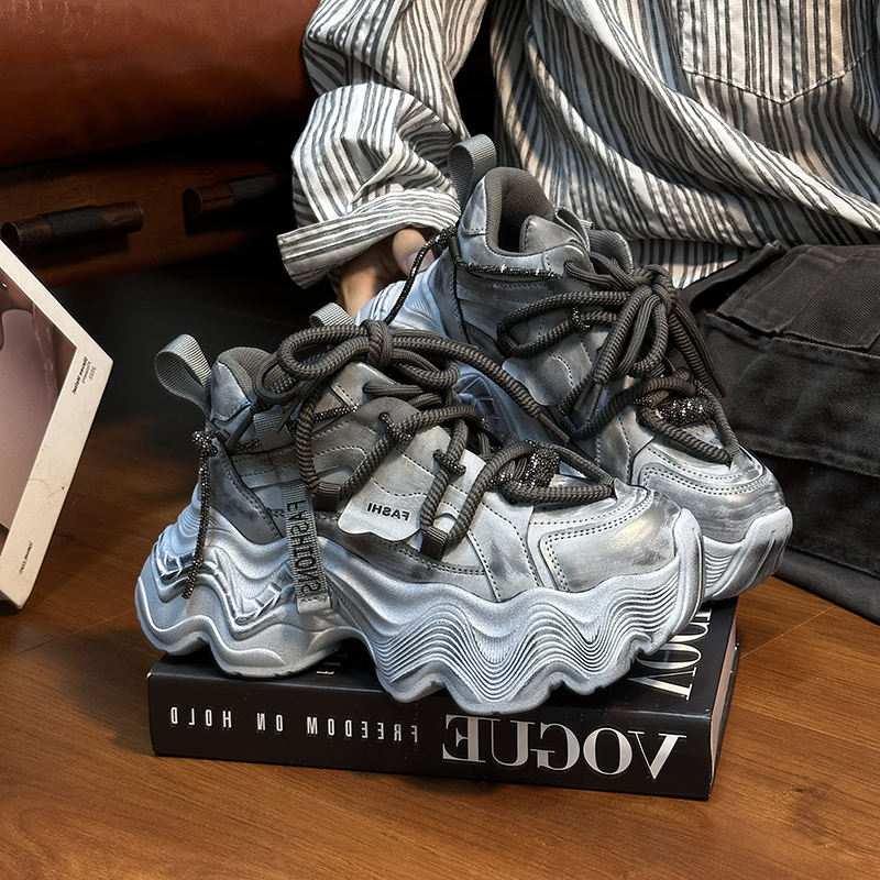 欧货真皮绑带松糕厚底老爹鞋女