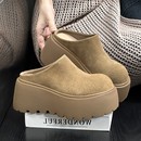 磨砂牛皮松糕厚底包头半拖鞋女外穿复古真皮百搭小个子增高毛拖鞋