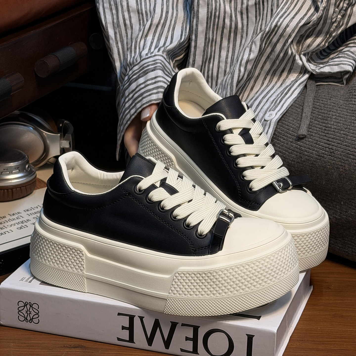 欧货真皮做旧大头面包鞋女厚底松糕小白鞋百搭小个子增高休闲板鞋,女鞋,休闲板鞋,淘宝优惠券,粉丝福利购,淘宝优惠卷