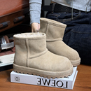 磨砂真皮羊毛大头厚底雪地靴女2025冬季新款加绒保暖增高勃肯短靴