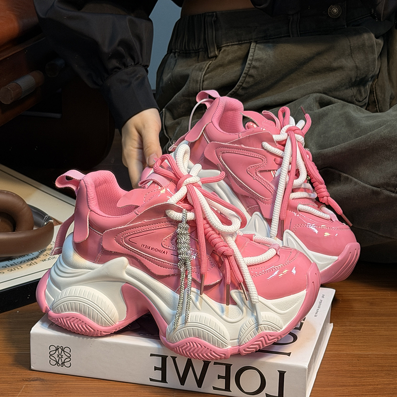 欧货真皮系带松糕厚底老爹鞋女