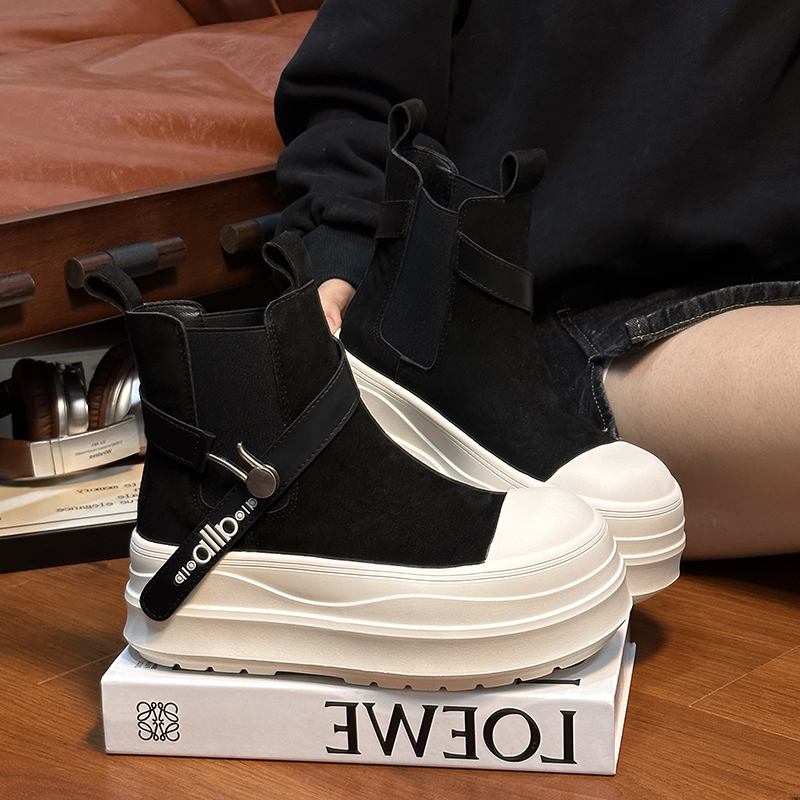 欧货真皮大头松糕厚底切尔西短靴