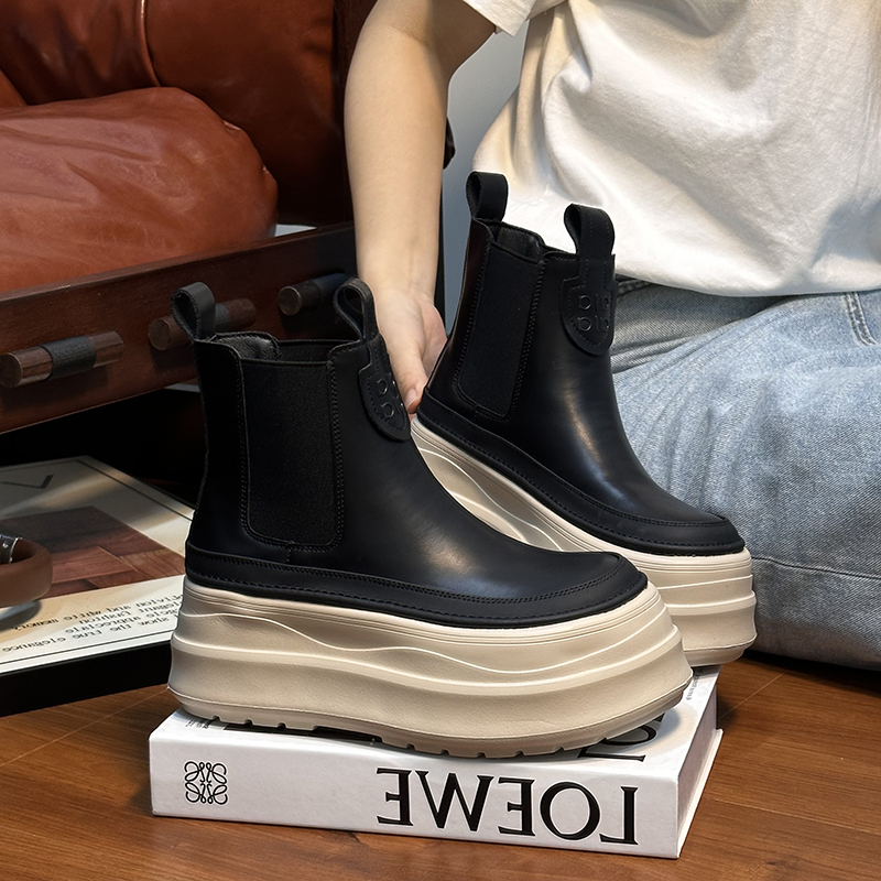 真皮大头厚底马丁靴女切尔西短靴