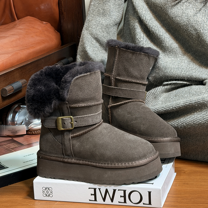 磨砂真皮羊毛雪地靴女厚底增高