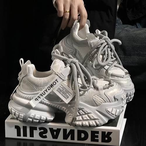 复古做旧网面松糕厚底老爹鞋女