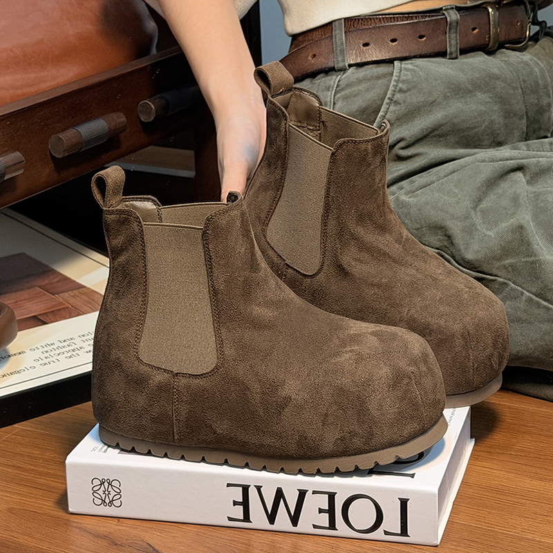 磨砂真牛皮加绒厚底大头马丁靴女