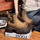 磨砂真皮复古擦色大头松糕厚底马丁靴女百搭小个子增高切尔西短靴