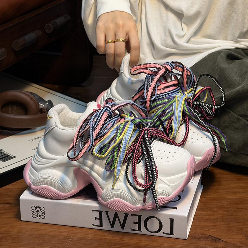 欧货真皮系带松糕厚底老爹鞋女2025新款双鞋带增高加绒休闲运动鞋,女鞋,老爹鞋,淘宝优惠券,粉丝福利购,淘宝优惠卷