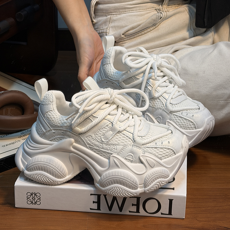 欧货真皮绑带松糕厚底老爹鞋女