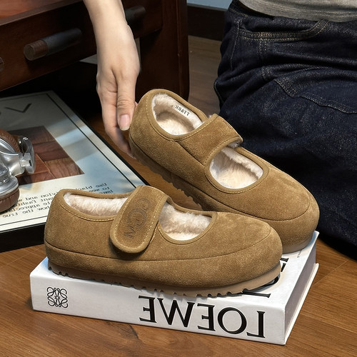 磨砂真皮羊羔毛浅口玛丽珍毛毛鞋