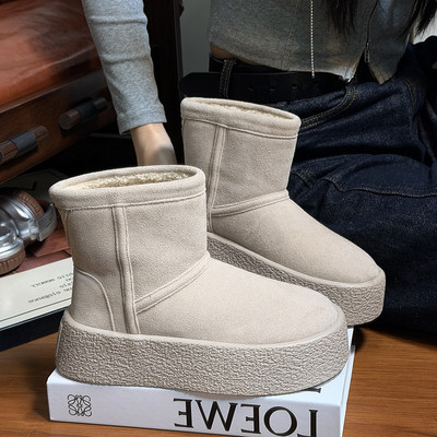 磨砂真皮大头松糕厚底雪地靴女