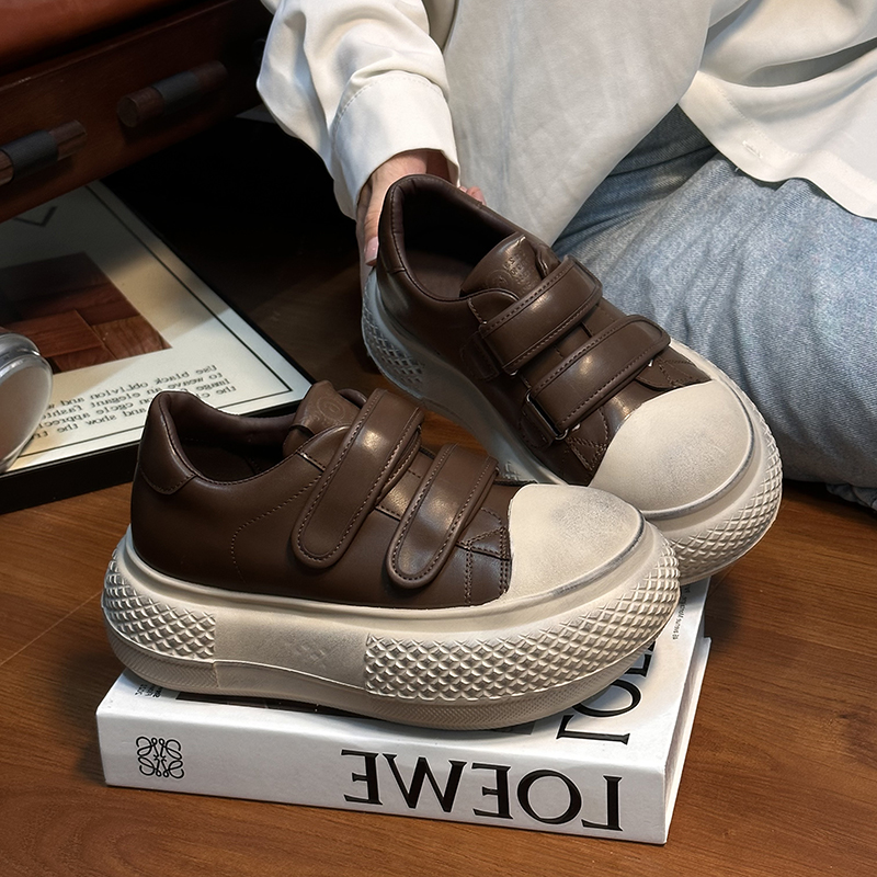 真皮做旧大头面包鞋女厚底