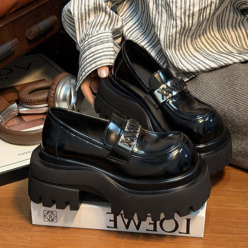 欧货真皮松糕厚底小皮鞋女英伦风