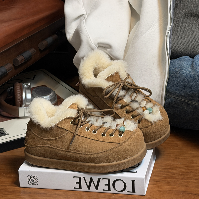 真皮羊毛丑萌大头面包鞋女勃肯鞋