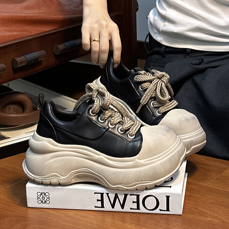 真皮做旧擦色大头厚底面包鞋女