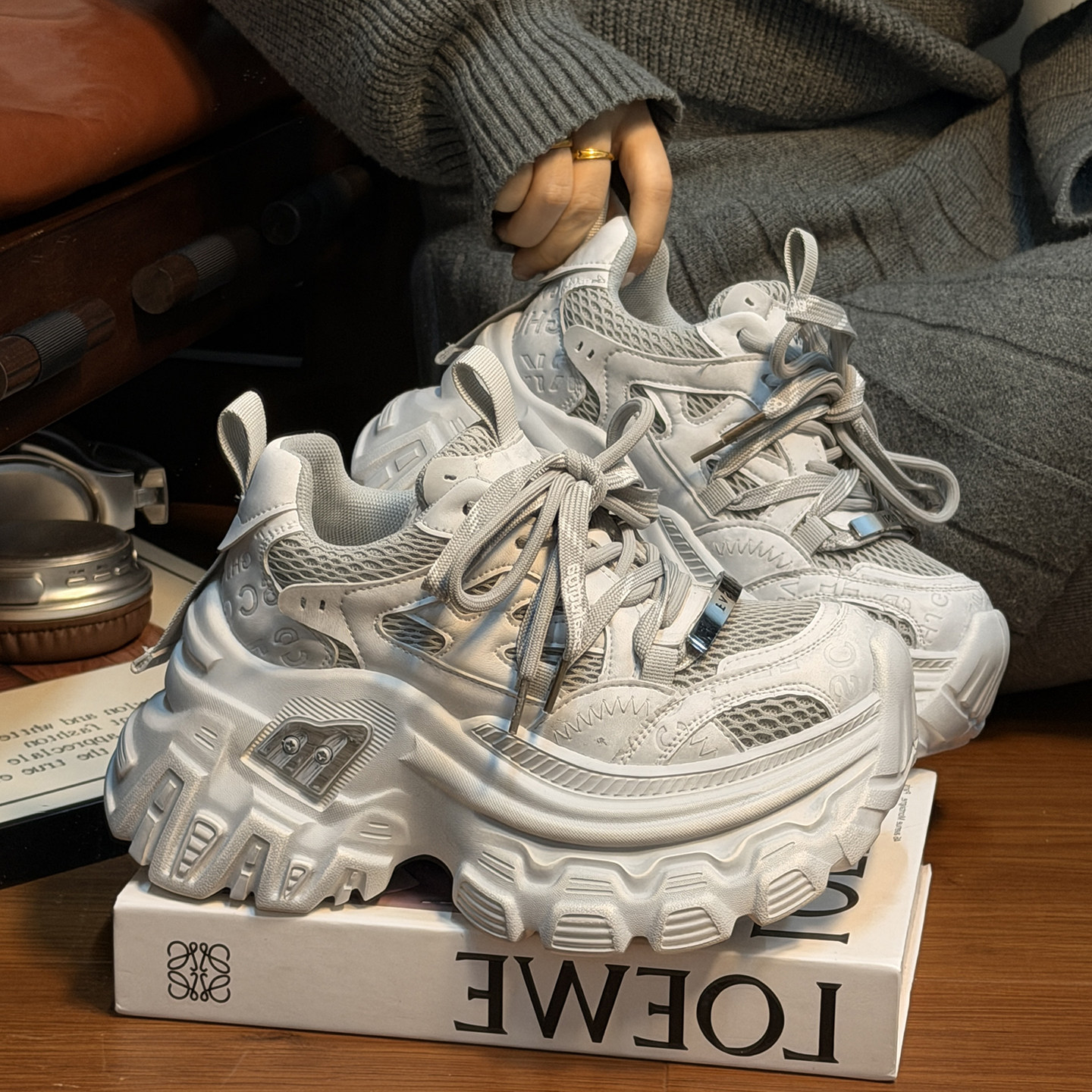 欧货真皮做旧擦色松糕厚底老爹鞋女2026新款双鞋带增高休闲运动鞋,女鞋,老爹鞋,淘宝优惠券,粉丝福利购,淘宝优惠卷