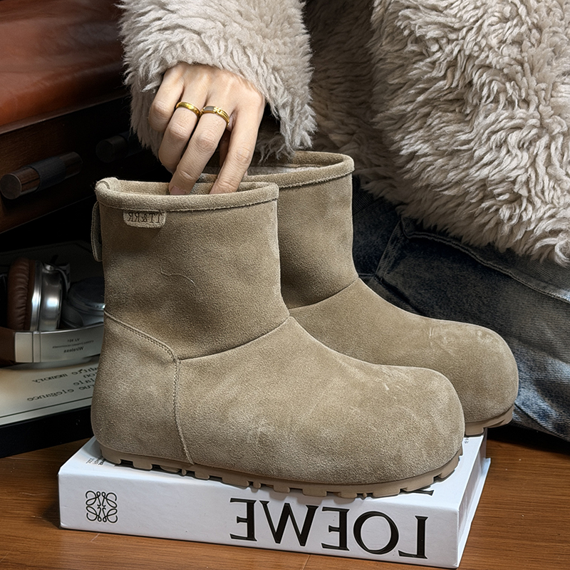 磨砂真皮羊毛大头厚底雪地靴女