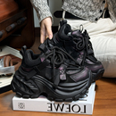 欧货真皮松糕厚底老爹鞋女2025新款复古小个子增高加绒运动休闲鞋