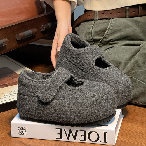 欧货大头松糕厚底毛毛鞋女百搭