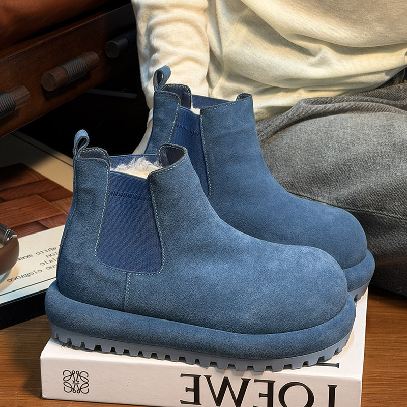 糖果色真皮羊毛厚底雪地靴女2025冬季新款加绒保暖切尔西休闲短靴