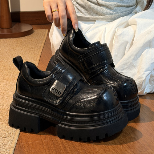 真皮魔术贴厚底增高乐福女鞋