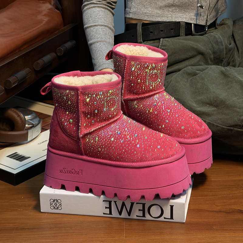 欧货水钻松糕厚底雪地靴女加绒