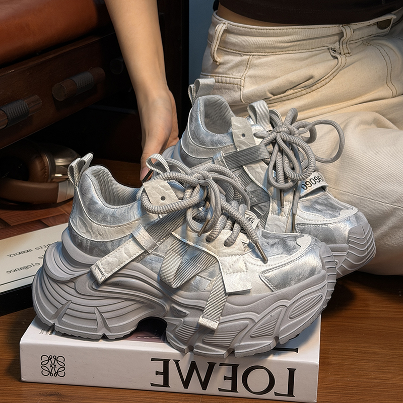 欧货真皮系带松糕厚底老爹鞋女