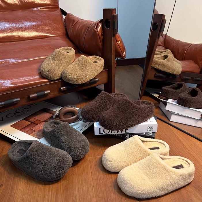 网红羊羔毛加绒松糕厚底毛毛鞋女