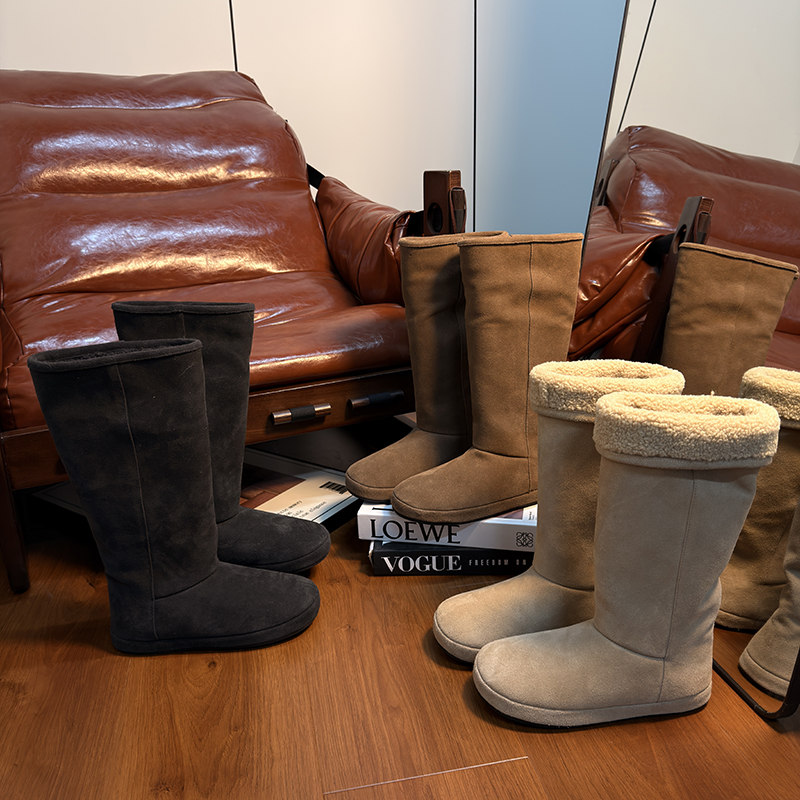 欧货真皮大头厚底长筒靴女雪地靴