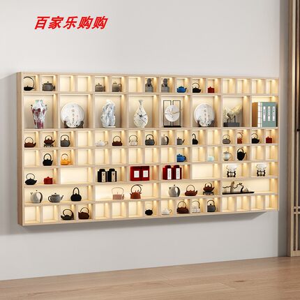 定制木质博古格子架壁挂式茶具展示架客厅收纳置物架多宝格