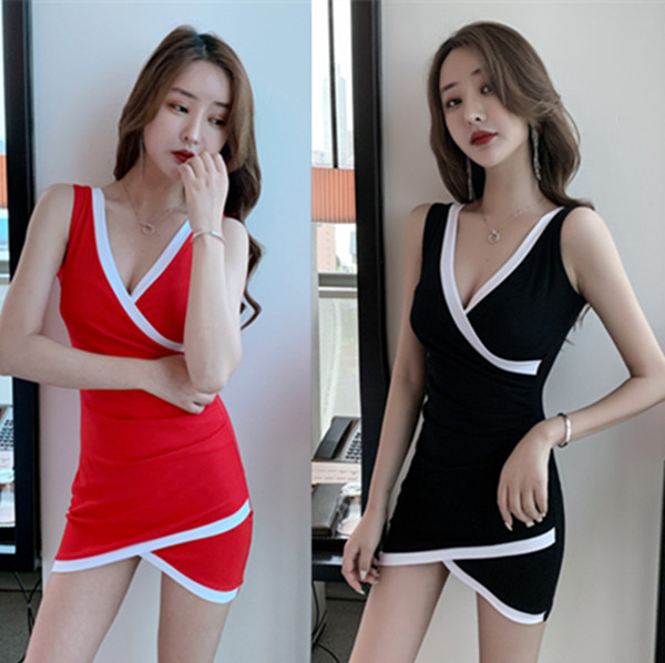 夜场网红主播性感短裙ktv公主服低胸包臂连衣裙洗浴桑拿技师工服