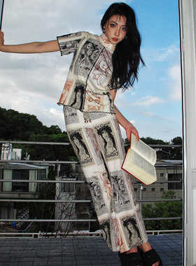 人像印花短袖设计感小众全棉欧洲高级感不会撞衫