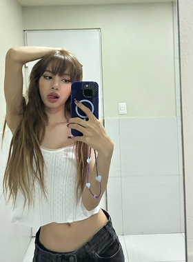 【现货】LISA同款白色针织吊带背心女纯欲芭蕾风性感修身内搭