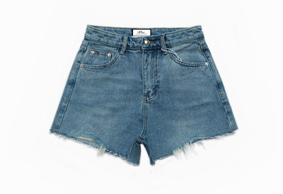 法系 高腰短裤 破洞热裤 宽松阔腿A字牛仔裤 碳黑色裤子 大长腿裤