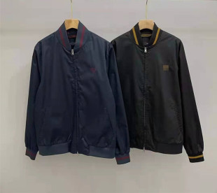 飞行服立领夹克衫 英系 男式 英伦风棒球服 黑色上衣 螺纹领外套