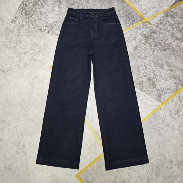 鑫淼外贸高腰丹宁原色薄绒阔腿裤 弹力植绒阔脚裤 直筒加绒牛仔裤