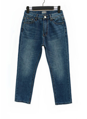 瑞典欧美风牛仔裤 女 高腰直筒九分裤 BF男朋友风休闲裤 黑色