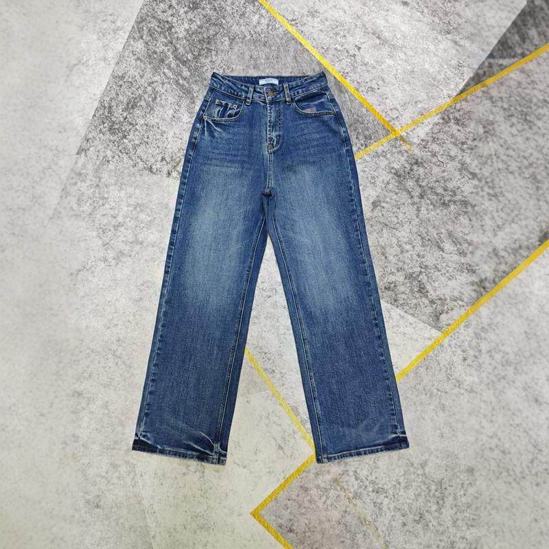 意系微弹牛仔拖地裤 高腰窄版阔腿裤  直筒裤 修身瘦版阔脚裤 女