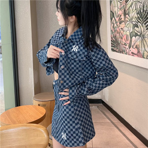 MLBGU NY秋季牛仔外套女复古气质2023新款宽松百搭休闲小个子上衣